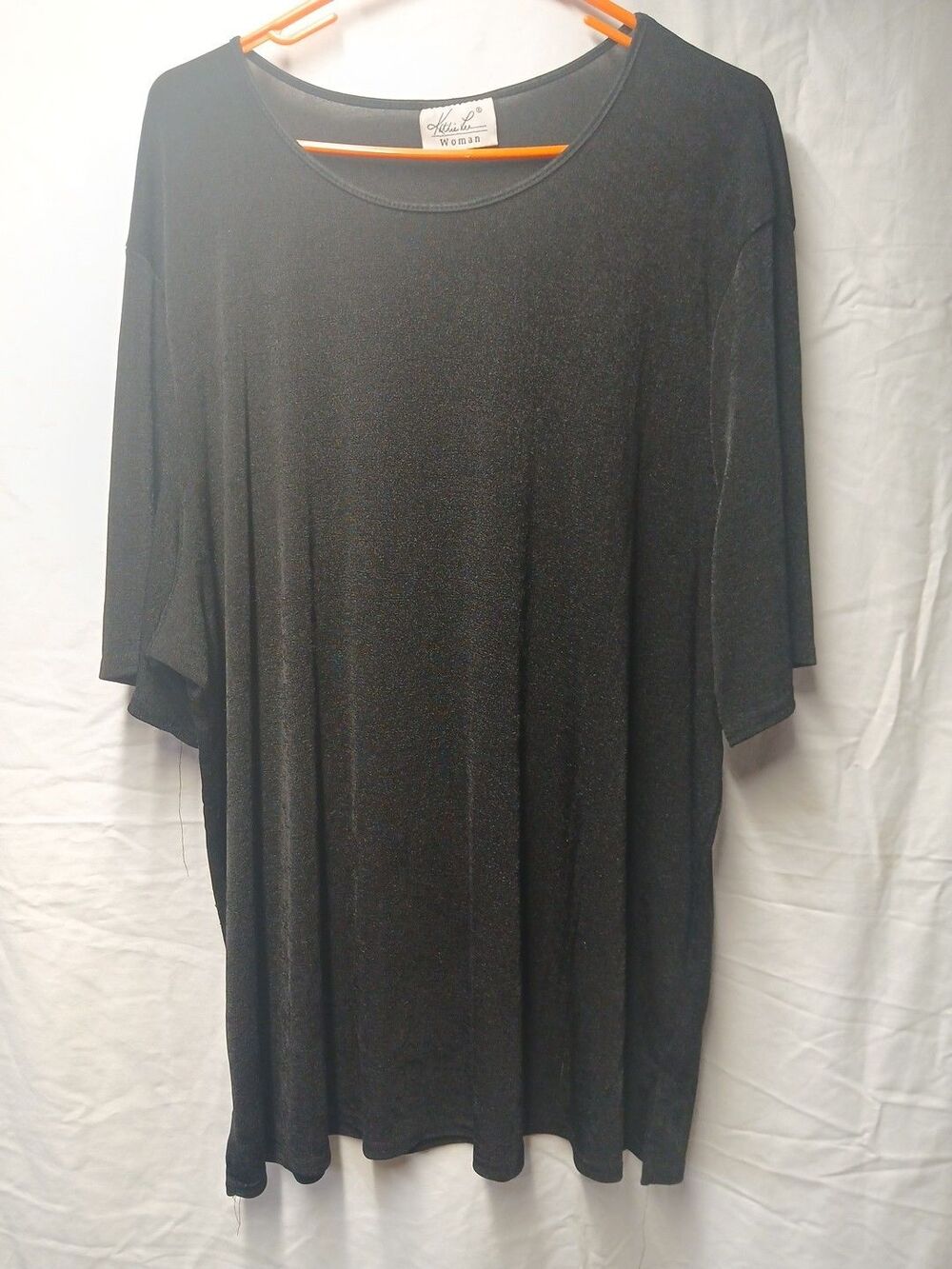 Kathie lee Black Velour Burnout See through Short Sleeve Plus Top 26W/28W